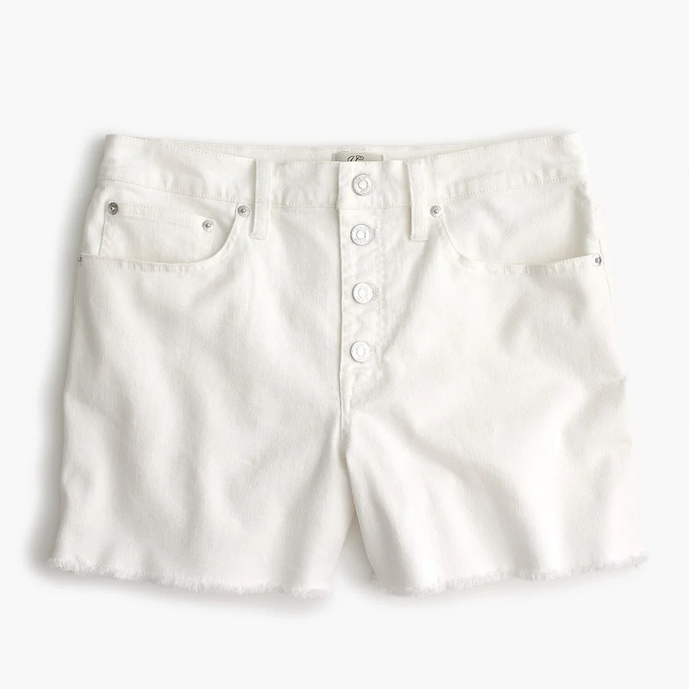 NWT J. Crew High Rise Denim Short w/ Button Fly - Ivory‎ Wash
